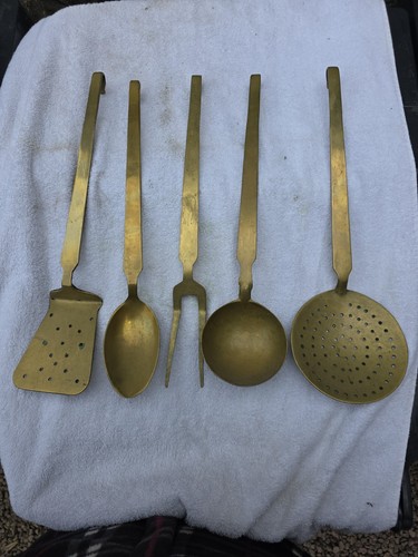 Vintage brass cooking utensils - brass,