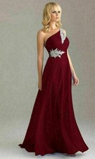 One-shoulder Chiffon Wedding Formal Evening Party Dresses Bridesmaid Ball Gown
