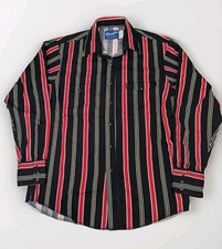 VTG Wrangler Western Shirts Vertical Stripe Pearl Snap Black Red Large 