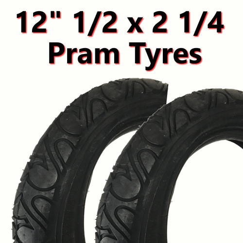 Black pram tyre 12 - pram, (62-203)