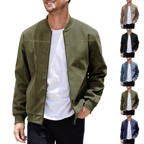 Mens solid suede jacket - suede, full