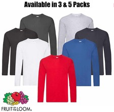 Fruit of the Loom Long Sleeve T Shirt 100% Cotton Plain Tee Mens T-Shirt Lot