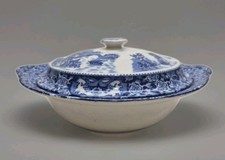 Olde Alton Ware Tureen with Lid Blue White Pottery Vintage English (c)