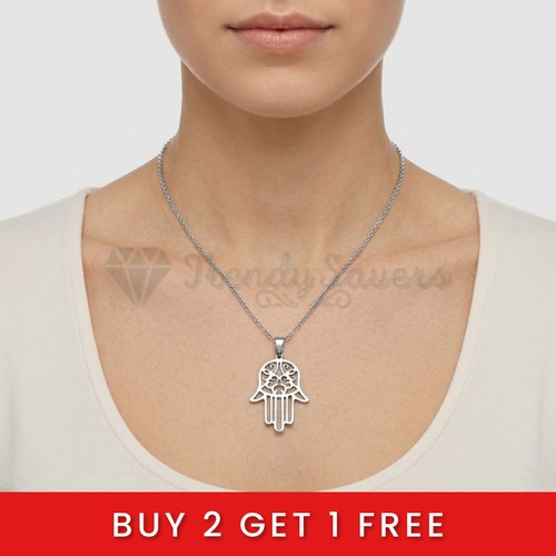 Stainless steel silver hamsa - silver,
