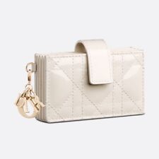 CHRISTIAN DIOR ⭑ Lady Dior Card Holder Purse Patent Leather Wallet LATTE RRP$530