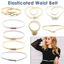 Women’s Metal Elastic Waist Belt 10mm Gold Silver Diamante Buckle Dress Wedding