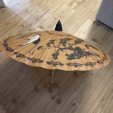 Vintage Oriental Chinese hand Painted Bird Design Paper Parasol Umbrella Wooden