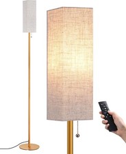 EDISHINE Floor Lamp Standing Lamp with Square Linen Lampshade Gold