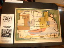 Original Serigraph "Red Tug" by Philip Hicken 1949