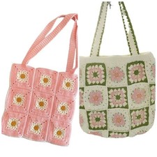 ? Crochet Tote Bag Combo – Pink Daisy & Green Pastel Floral Style ?