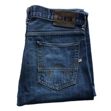 Edwin Jeans Mens 32x32 Blue ED 80 Slim Fit Denim Button Fly Belted Straight Leg