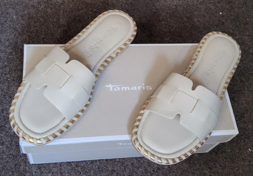 Tamaris leather ivory slide - leather,