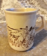 Vintage Staffordshire Tableware Ceramic Mug Hunting Huntsmen Scene Embossed