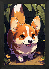 Cute Corgi Dog Animal Framed