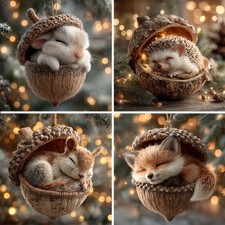 Forest Animal Acorn Nature Themed Christmas Ornaments 2D Acrylic Tree Ornaments