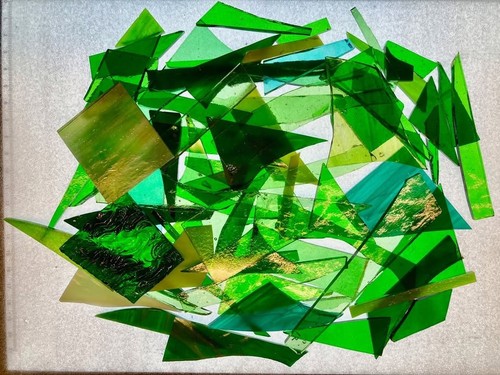 Stained glass offcuts greens - stained,