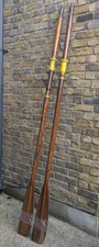 (B) VINTAGE  WOODEN BOAT  OARS -  226CM