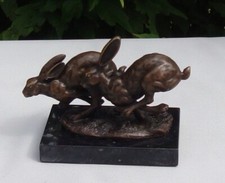 Statue Rabbit Hare Wildlife Art Deco Style Art Nouveau Style Bronze Signed Sculp