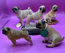 Collection of 5 Vintage Resin Pug Figures, Sherratt & Simpson, Country Artists