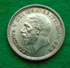 1926 George V Silver Sixpence 6d, Modified Effigy, Unc (N-336)