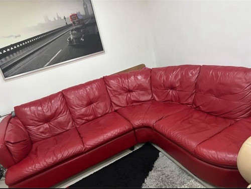 Red leather corner sofa - red,