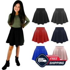 Girls Flared Skirt School High Waist Stretch Kids Party Skirt Skater Age 7-14Yrs