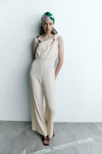 BNWOT ZARA UK M Cream Ivory STONE STRAP ASYMMETRIC JUMPSUIT