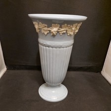 Vintage Wedgwood of Etruria & Barlaston Blue Vase Embossed Queensware  (8 1/2")