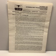 Vintage 70s Leak Stereo 30 Integrated Transistorised Amplifier Service Manual 