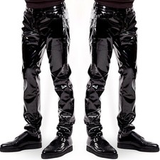 Men's Latex Stretchy PVC Night Club Metallic Stage Pants Straight Leg Trousers