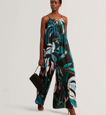 TED BAKER Jumpsuit Womens TB 2 UK 10 Eskaa Black Abstract Flowy Wide Leg NEW