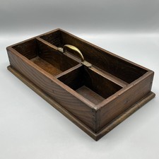 LARGE Antique Oak Cutlery Trug Caddy Work Box Brass Handle Edwardian Wooden Old