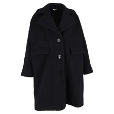 Ganni Bouclé Coat in Black Wool