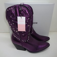 Ladies Purple Cowboy Western Womens Comfort Ankle Boots Zip Shoes New Sizes 2-7