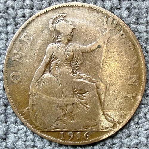 1916 one penny coin - george, v