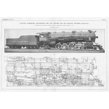 Locomotive for Denver & Rio Grande Western Railroad 3x Antique Prints 1923