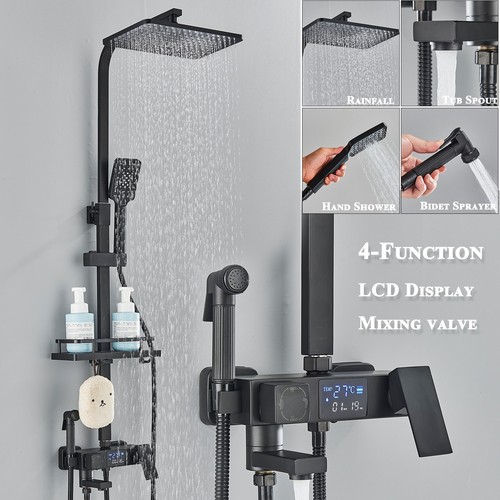 Black exposed shower mixer - black,