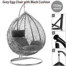 Rattan Swing Hanging Egg Chair Garden Wicker Hammock Cushion Outdoor Indoor Grey