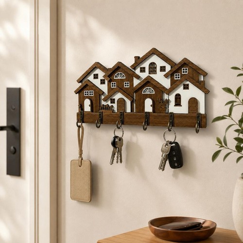 Wooden house shaped key hook - wooden,