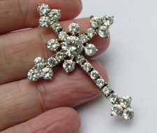 Pendant  Large Cross - Faux Diamonds  &  Sterling Silver 925   (X4DV)