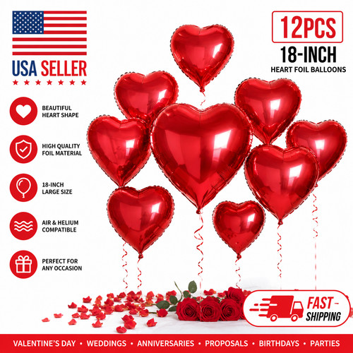 12pcs red heart - foil, balloons