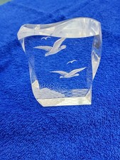 Decorative Acrylic Paper Paperweight Etched With Sea Birds & Sea 90x70x25mm