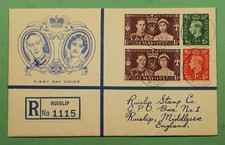 DR WHO 1937 GB FDC KGVI CORONATION CACHET COMBO REGISTERED RUISLIP w17869