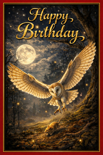 Barn owl birthday card - barn, for