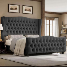 Alpine Wingback Bed With/Without Ottoman Gas Lift Storage in Plush Velvet!!!