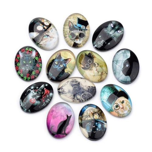 Steampunk cat oval glass - cat,