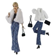 White Faux Fur Coat Clothes Set For 11.5" Doll Outfits 1/6 Top Pants Shoes Bag