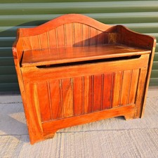 Vintage Solid Wooden Box Settle, Hall Bench Seat Storage Compact Monks Bench