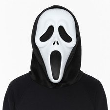 Scary Horror Ghost Mask with Hood Creepy Scream Halloween Costume Killer Cosplay