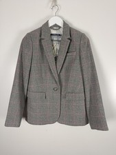 Joules Blazer Jacket Womens Size 12  Tweed Wool Plaid Check Hacking Country